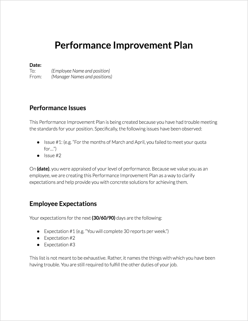 Performance Improvement Plan For Download | Clicktime Regarding Performance Improvement Plan Template Word