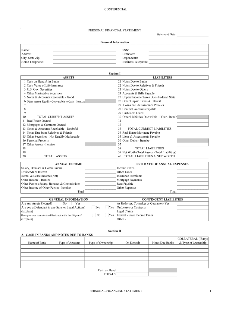 Personal Financial Statement Form - Fill Online, Printable For Blank Personal Financial Statement Template