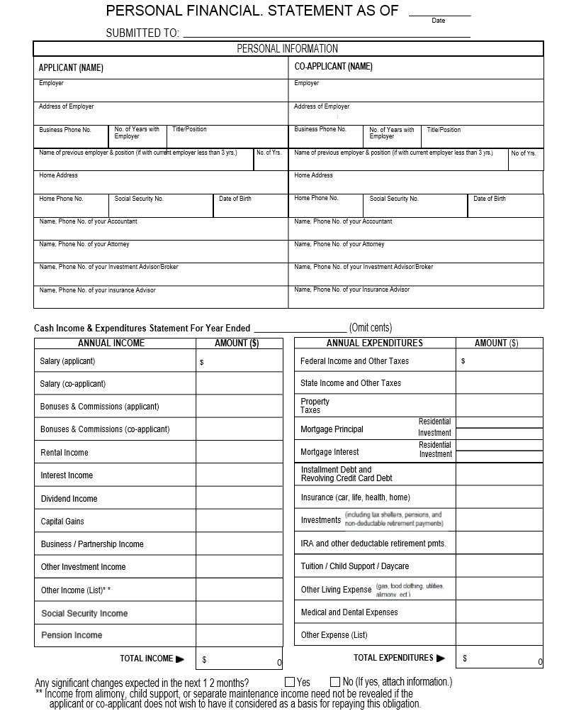 Personal Financial Statement Template Excel - Oflu.bntl Throughout Blank Personal Financial Statement Template