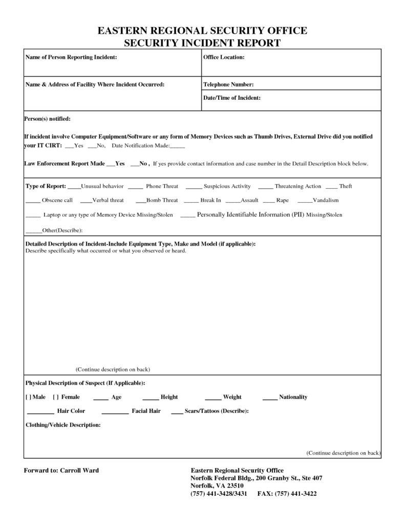 Physical Security Incident Report Template And Best Photos Throughout Physical Security Report Template