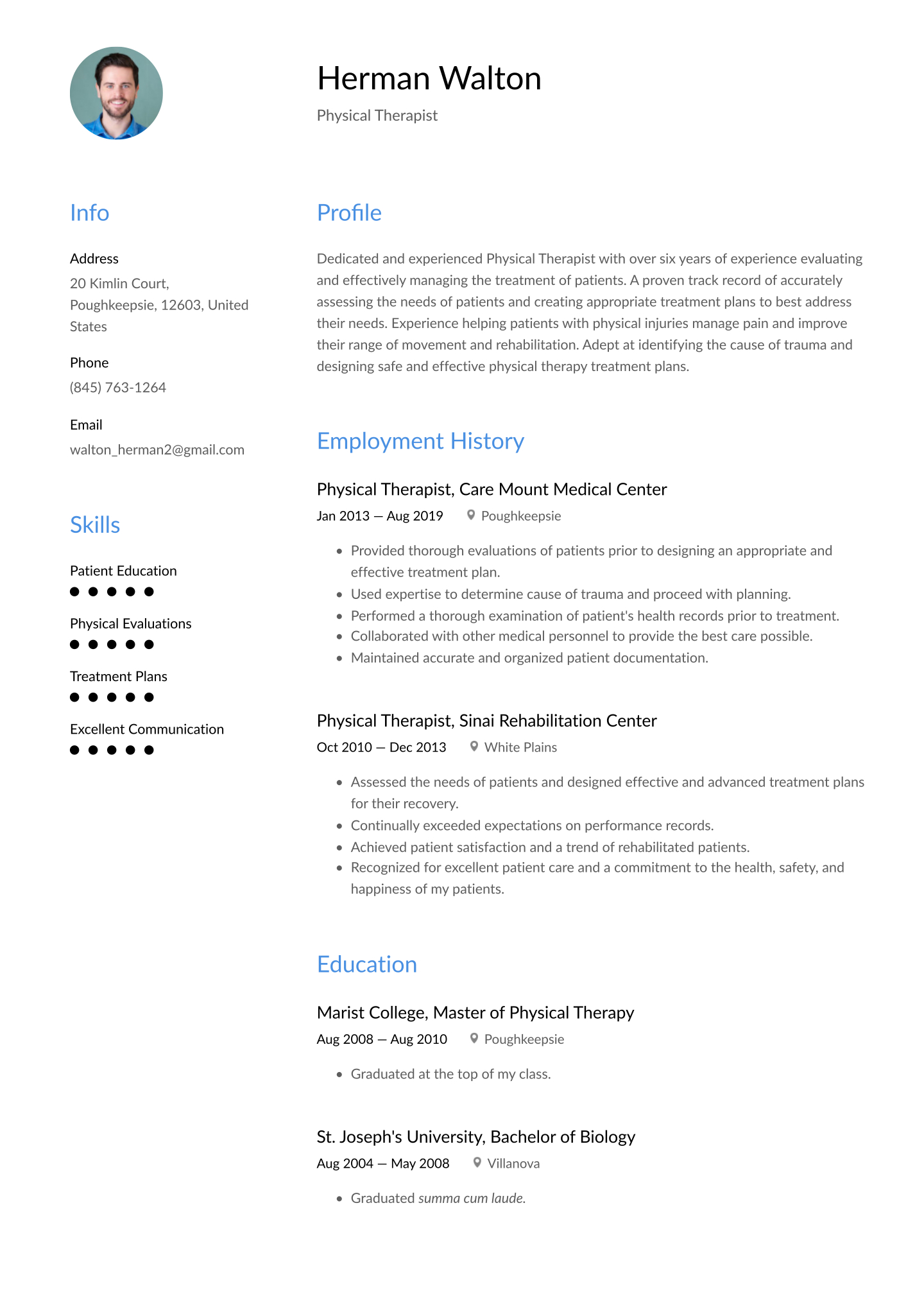 Physical Therapist Resume Templates 2020 (Free Download With Regard To History And Physical Template Word
