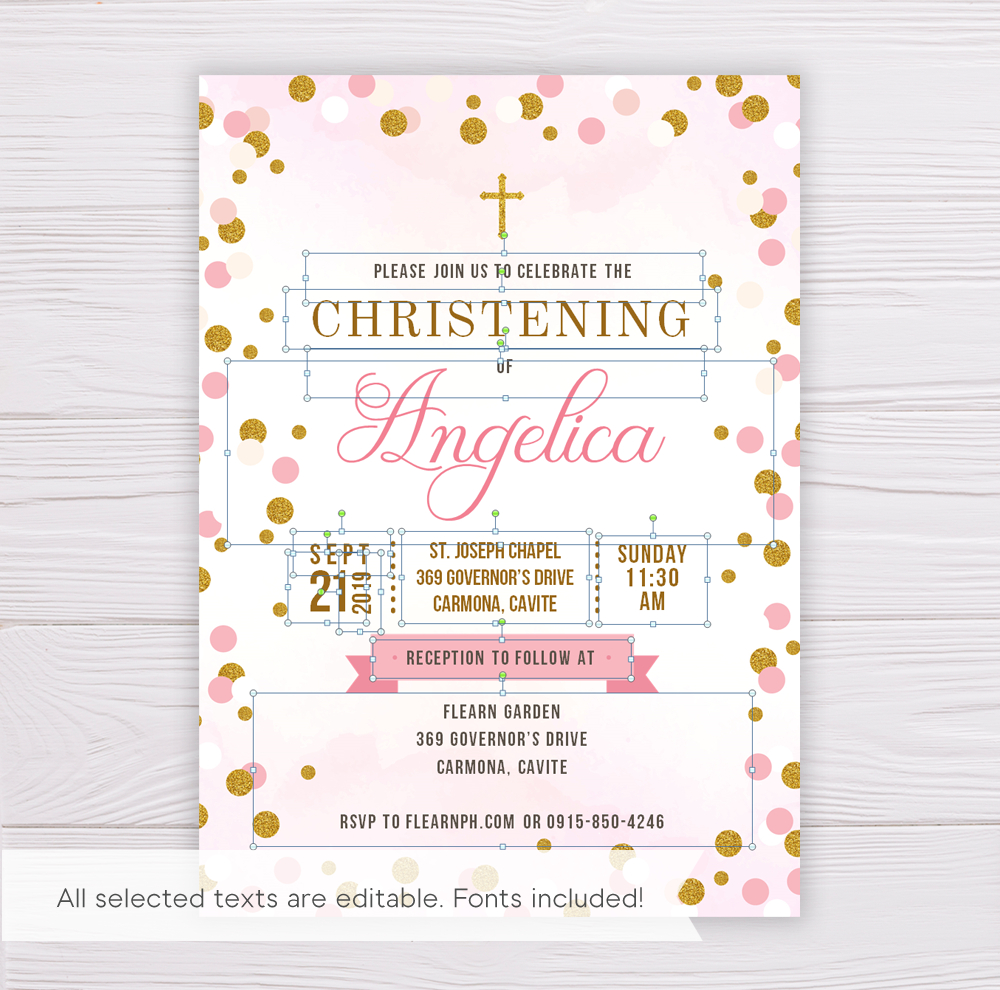 Pink & Gold Dots Christening Invitation Template Pertaining To Blank Christening Invitation Templates