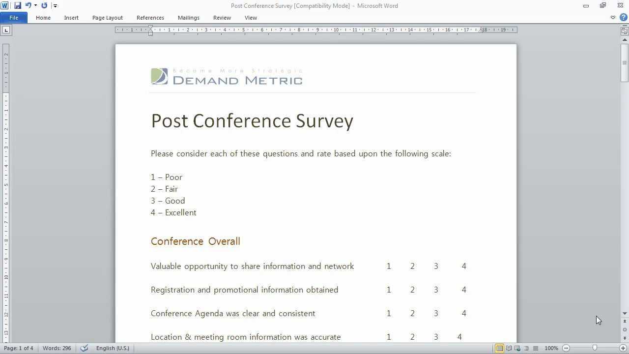 Post Conference Survey Template Within Event Survey Template Word