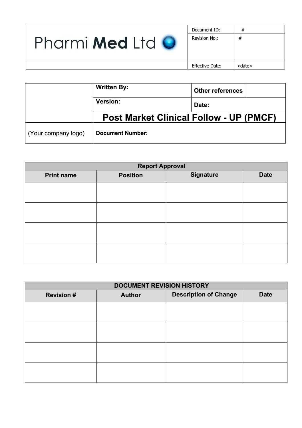 Post Market Clinical Follow Up (Pmcf) Templatepharmi Med Throughout Report Specification Template