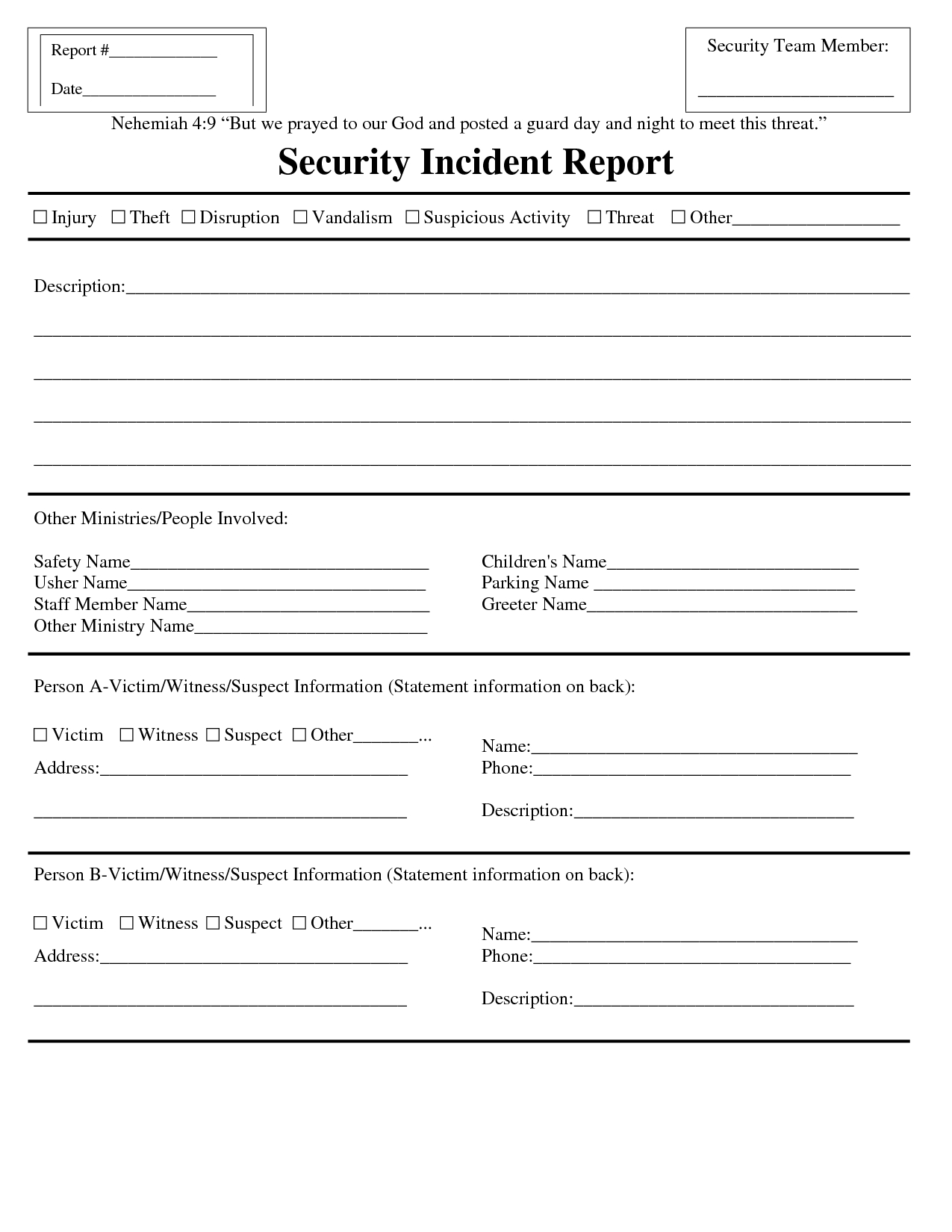 Premium Blank Security Incident Report Template Sample For Incident Report Template Microsoft