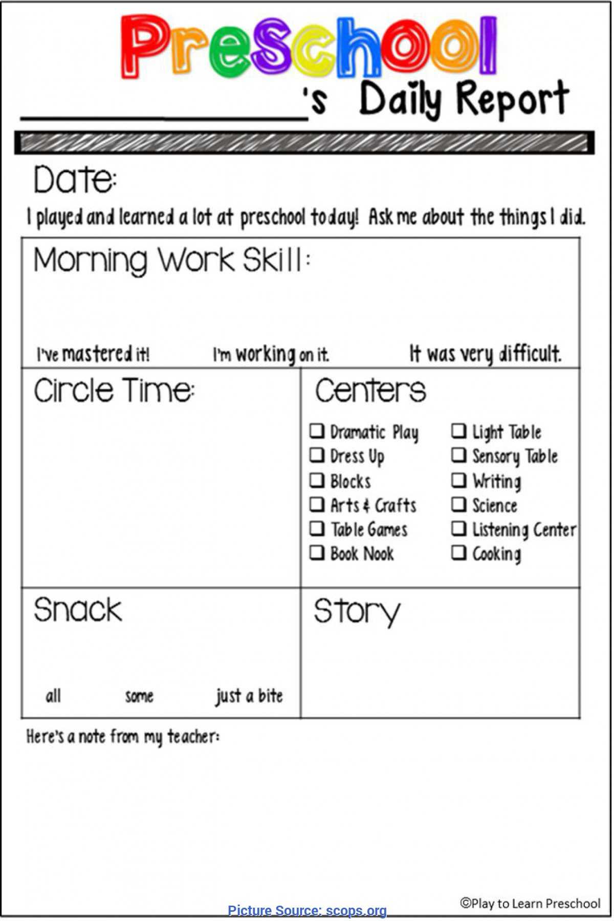 Preschool Daily Lesson Plan Template – Oflu.bntl Intended For Blank Preschool Lesson Plan Template