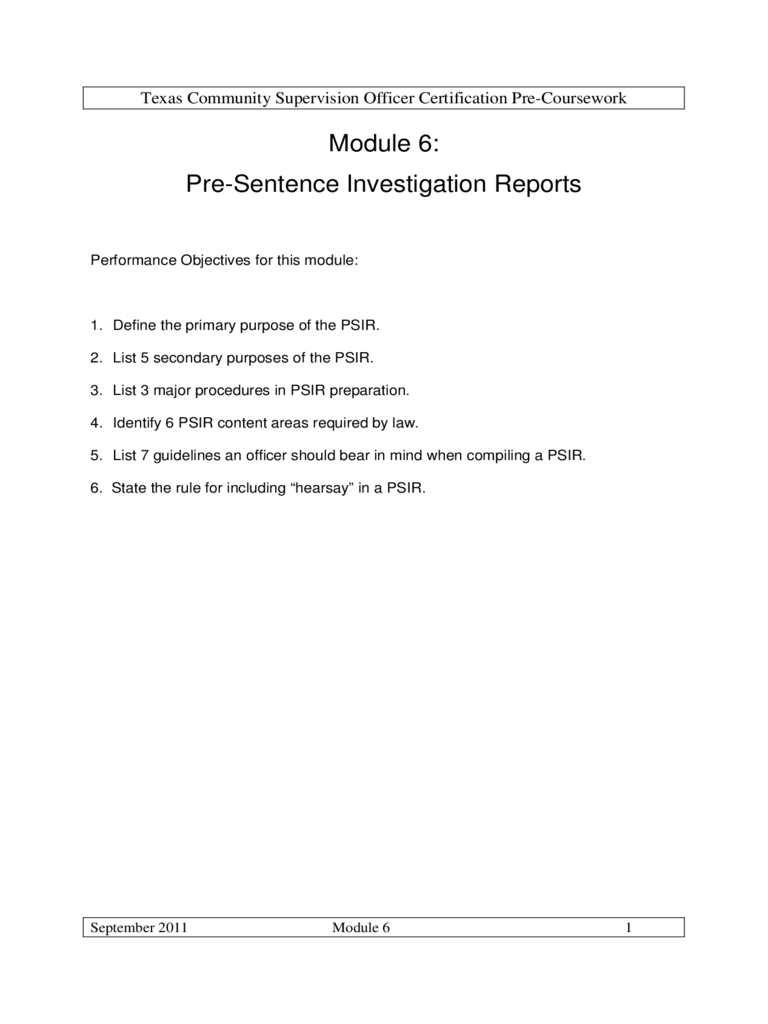 Presentence Investigation Report Form – Texas Free Download For Presentence Investigation Report Template