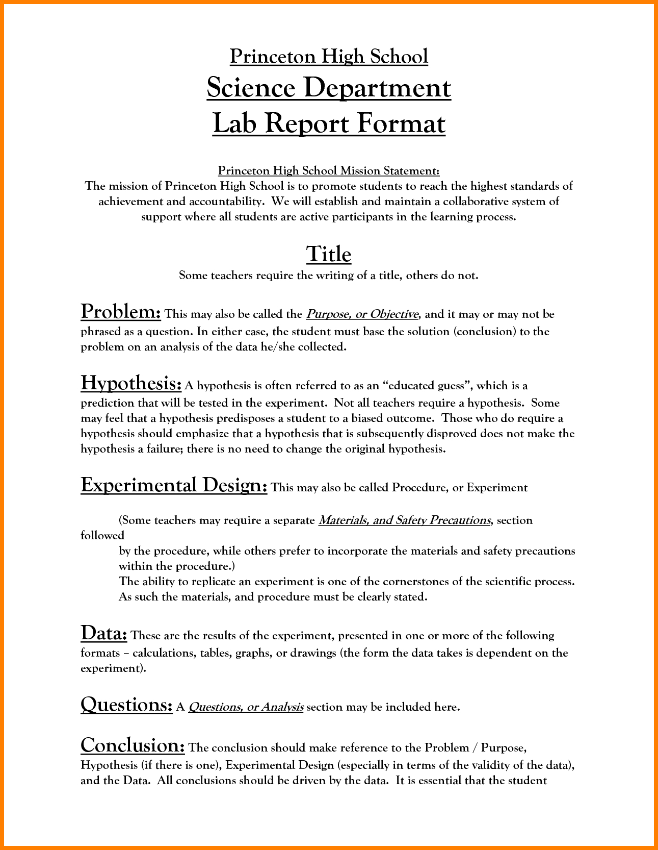 Princeton Bill Template And 6 Lab Report Format Middle For Lab Report Template Middle School