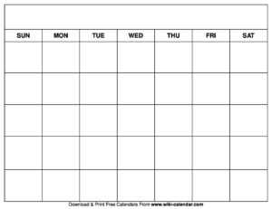 Printable Blank Calendar Templates for Full Page Blank Calendar Template
