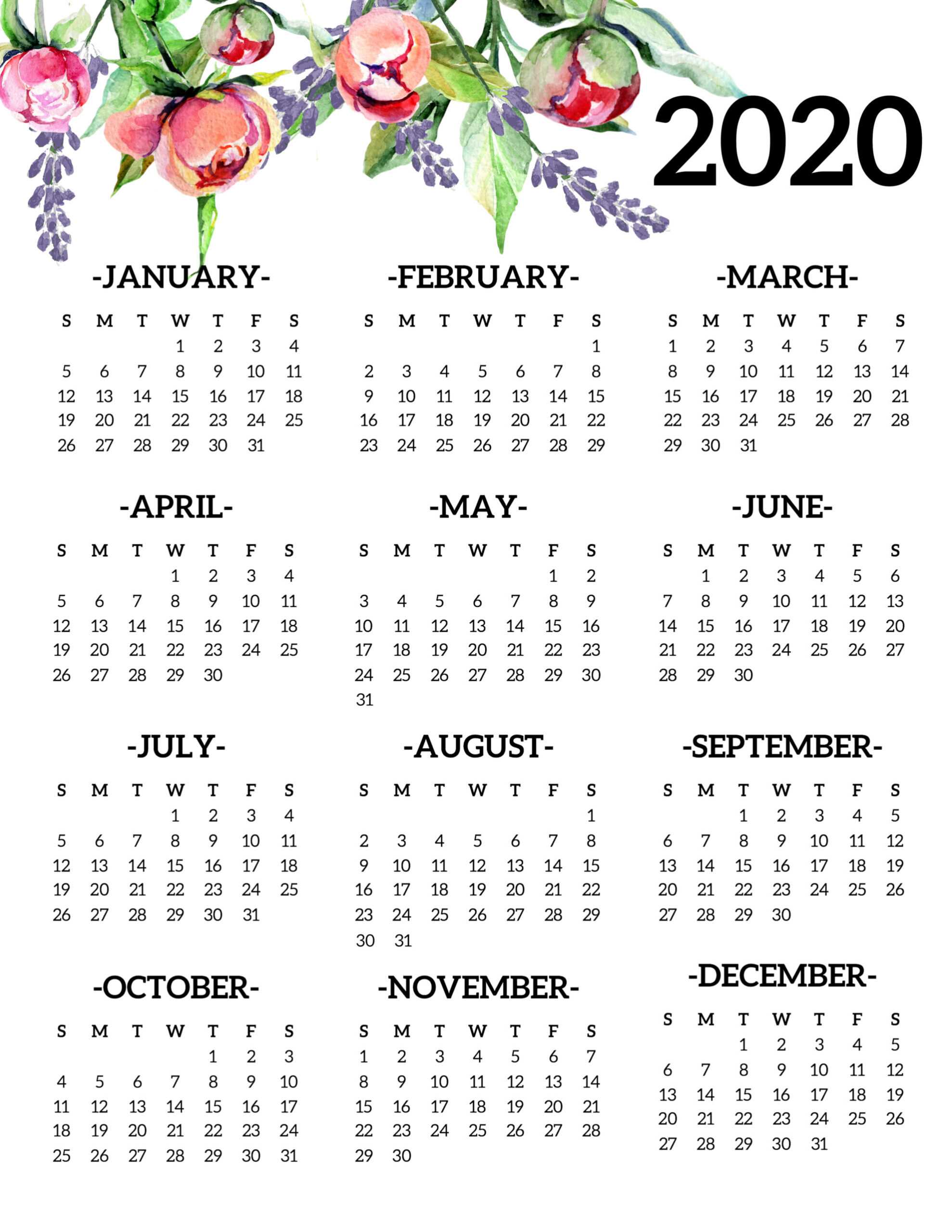Printable Calendar Year At A Glance 2020 | Calendar With Month At A Glance Blank Calendar Template