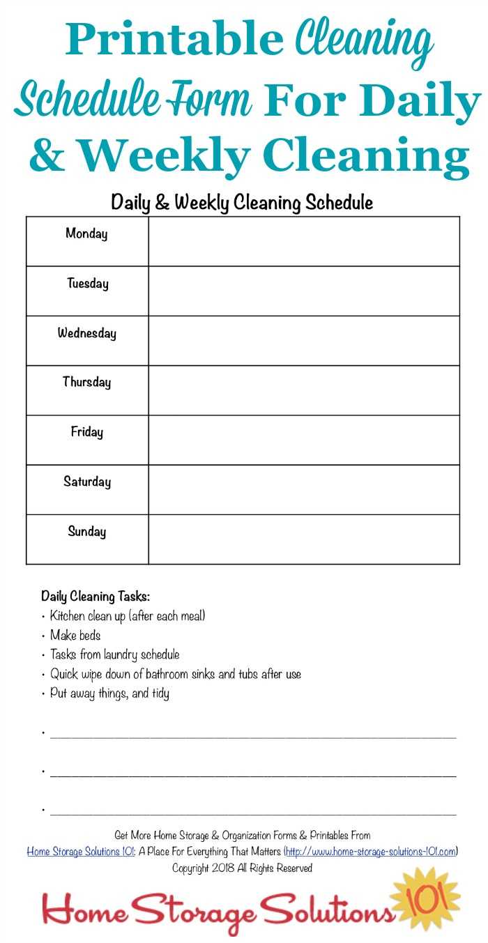 Printable Cleaning Schedule Form For Daily & Weekly Cleaning With Blank Cleaning Schedule Template
