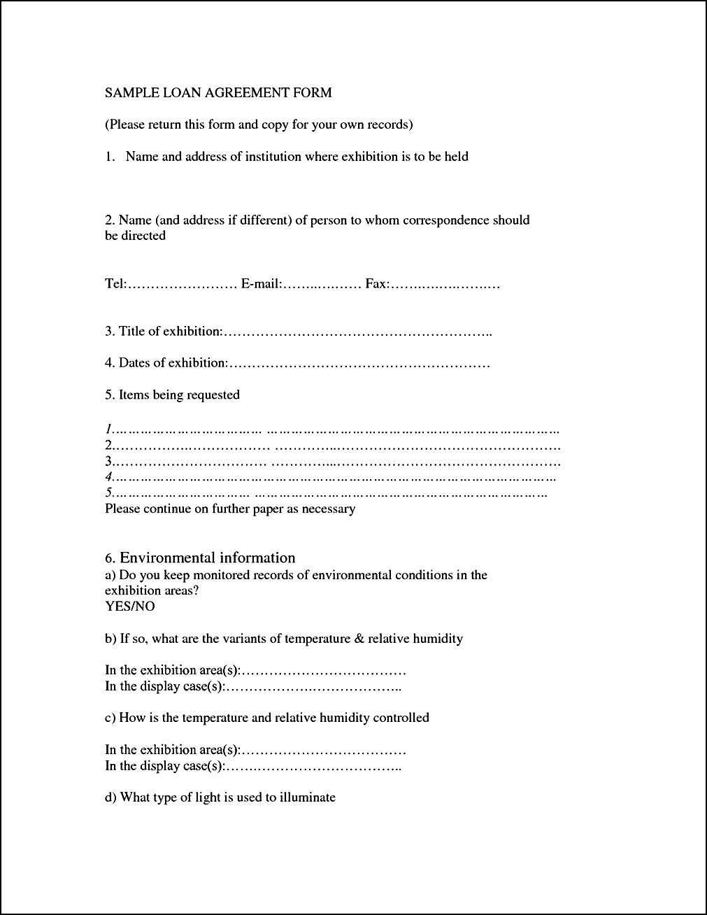 Printable Loan Agreement From Borrower To Lender Sample Pertaining To Blank Loan Agreement Template