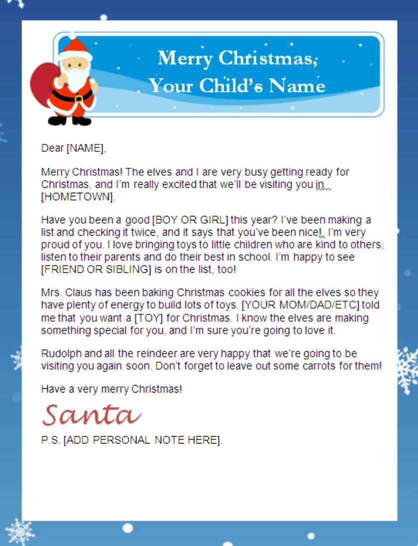 Printable Santa Letter With Personalized Banner | With Santa Letter Template Word