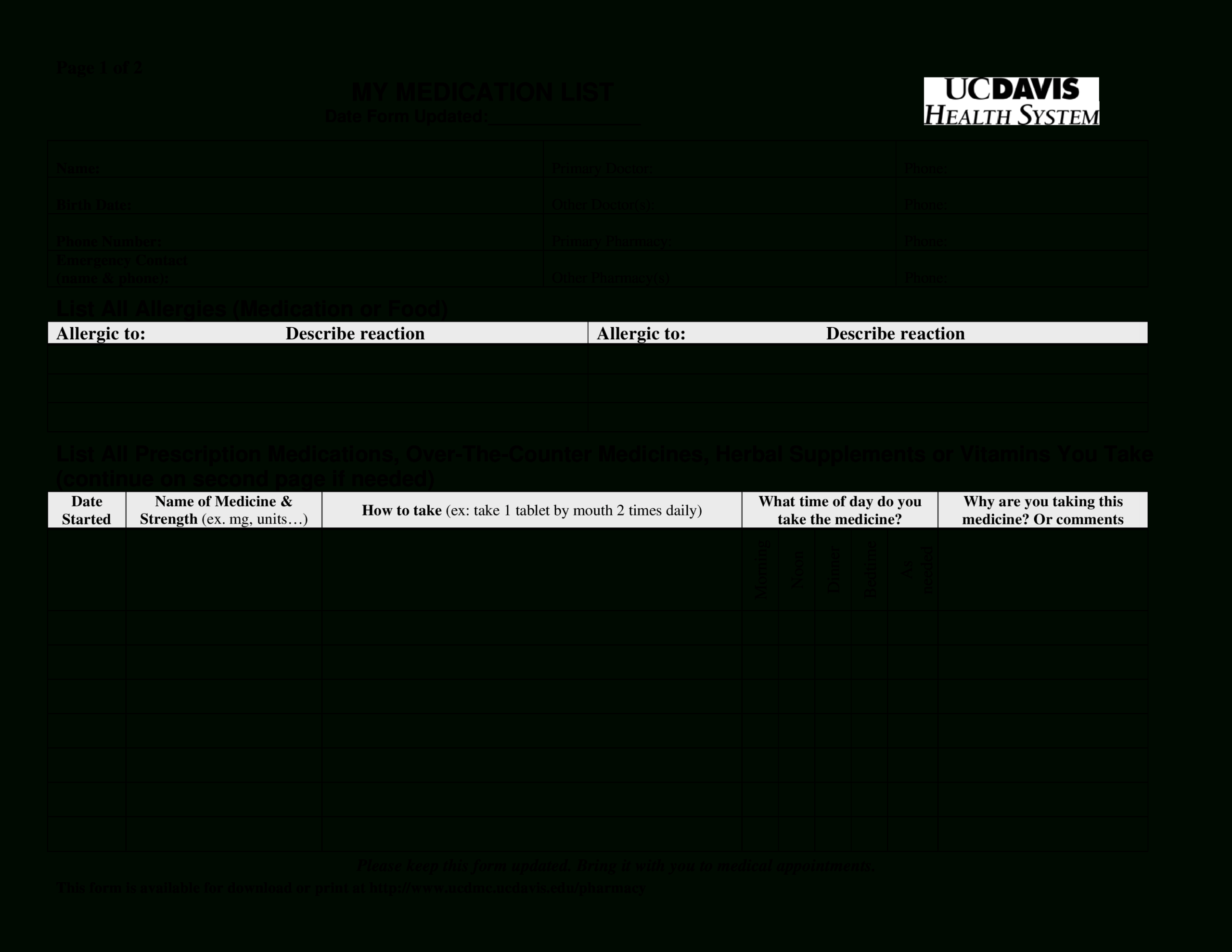 Printable Simple Medication List | Templates At With Blank Medication List Templates