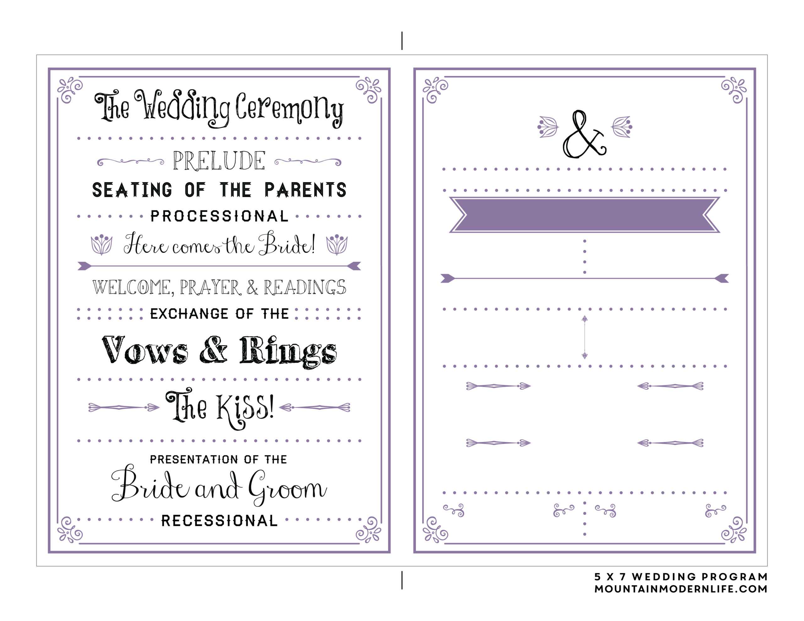 Printable Wedding Program | Room Surf Throughout Free Printable Wedding Program Templates Word