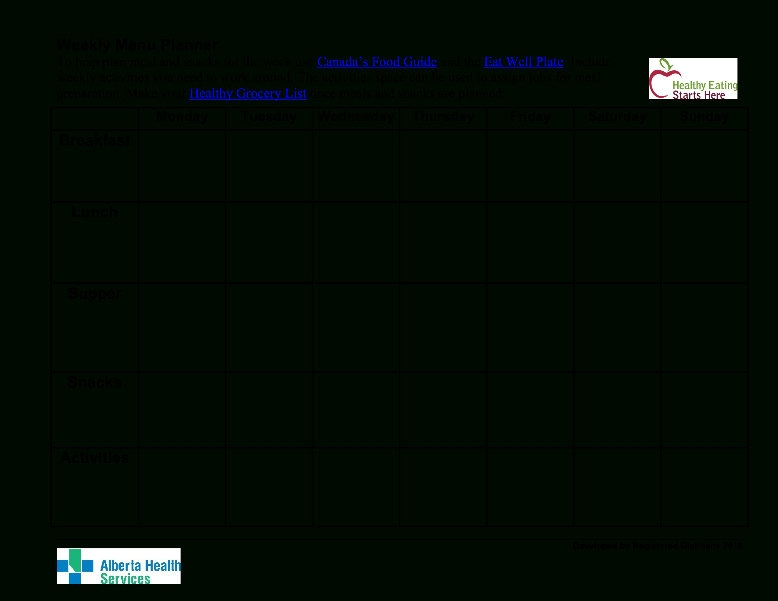 Printable Weekly Menu Planner | Templates At Pertaining To Blank Meal Plan Template