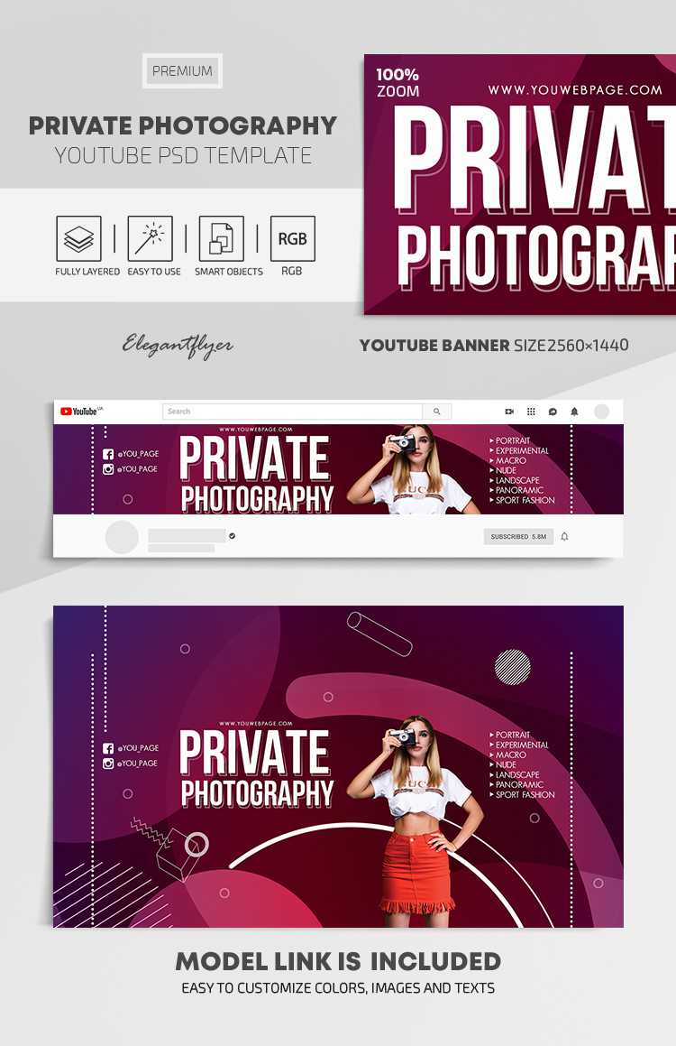 Private Photography – Youtube Channel Banner Psd Template In Photography Banner Template