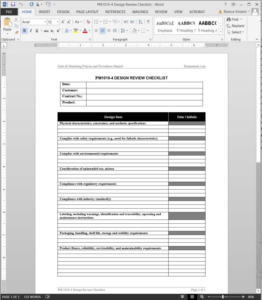 Product Design Review Checklist Template | Pm1010 4 Intended Inside Free Standard Operating Procedure Template Word 2010