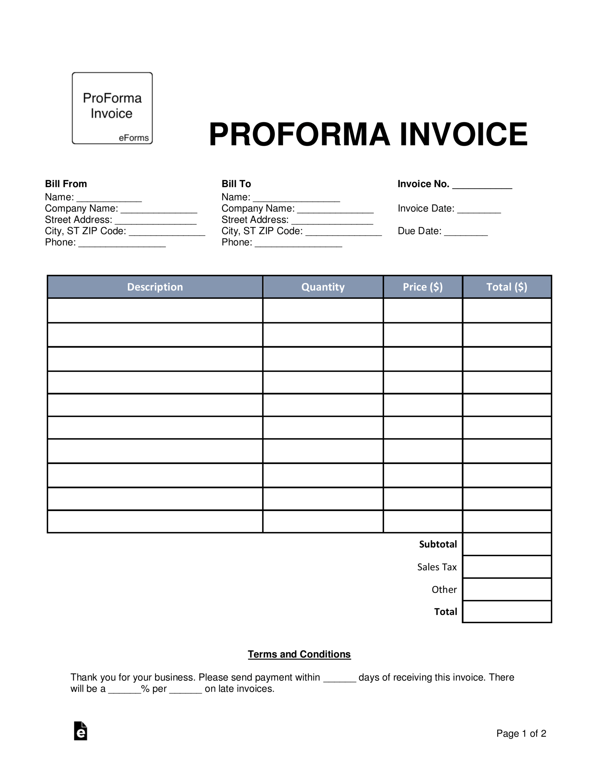 Proforma Invoice Sample - Oflu.bntl Regarding Free Proforma Invoice Template Word