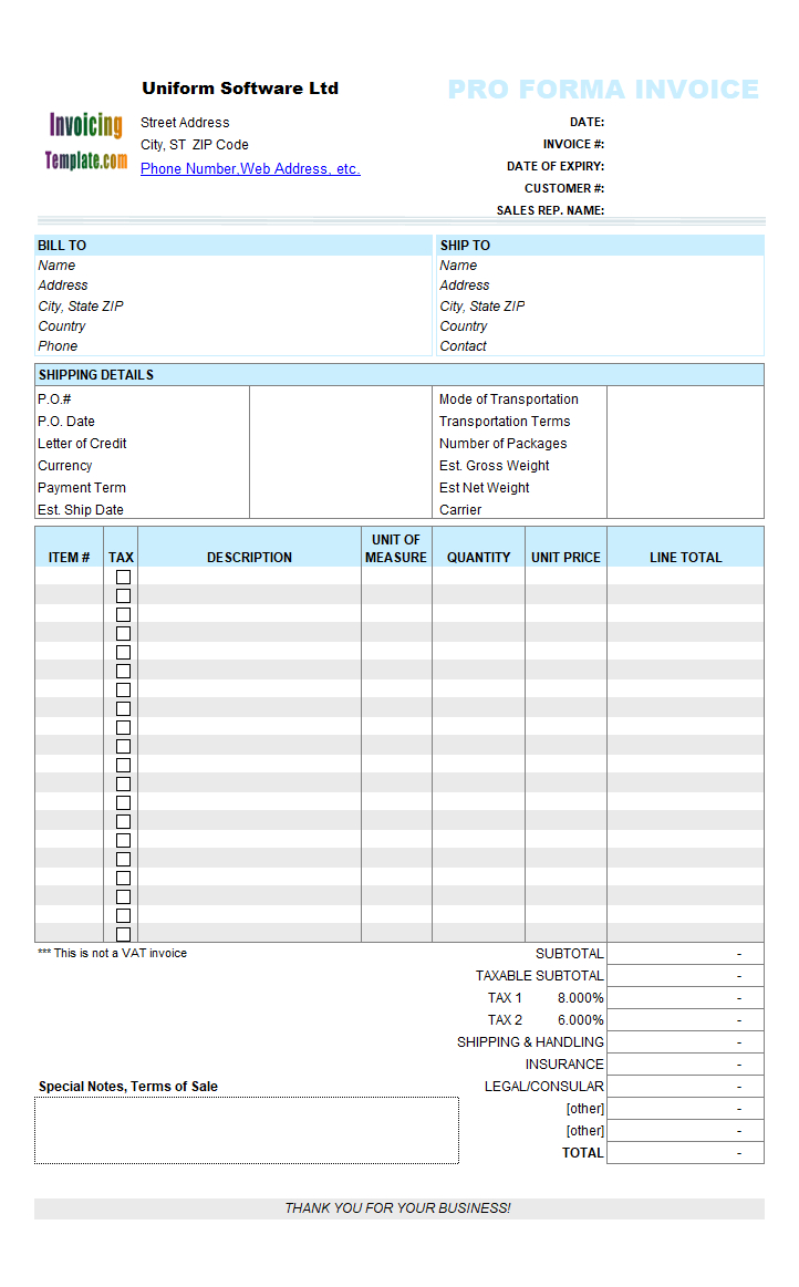 Proforma Invoice Template In Free Proforma Invoice Template Word