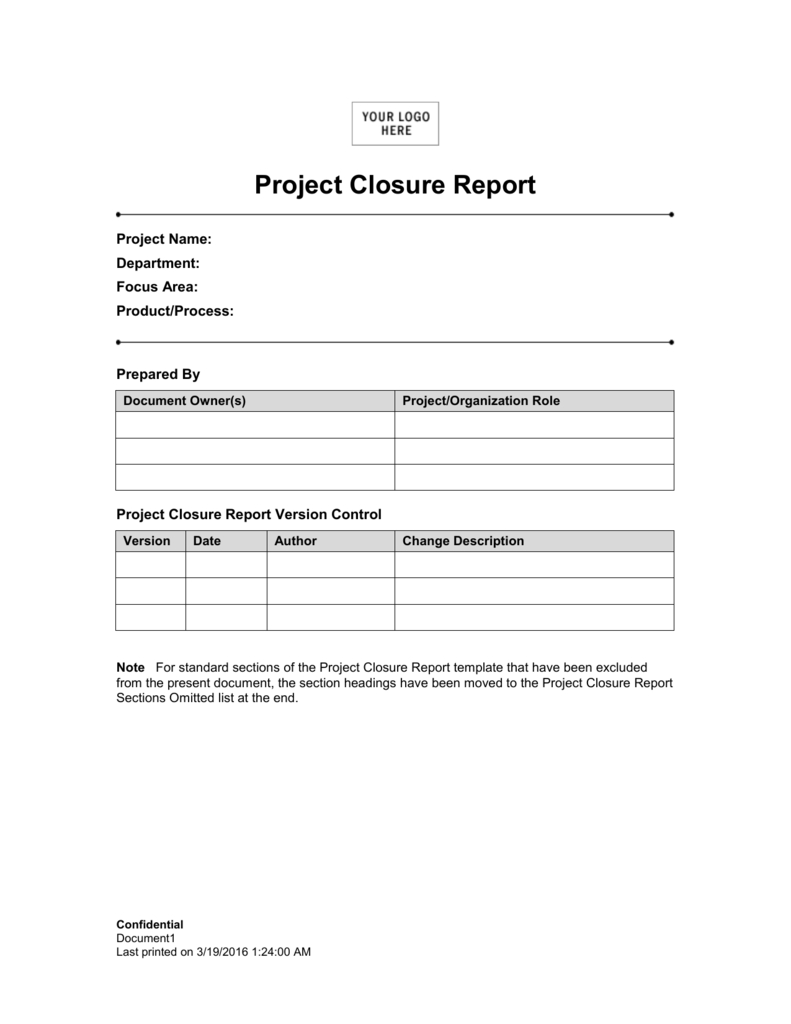 Project Closure Report Intended For Closure Report Template