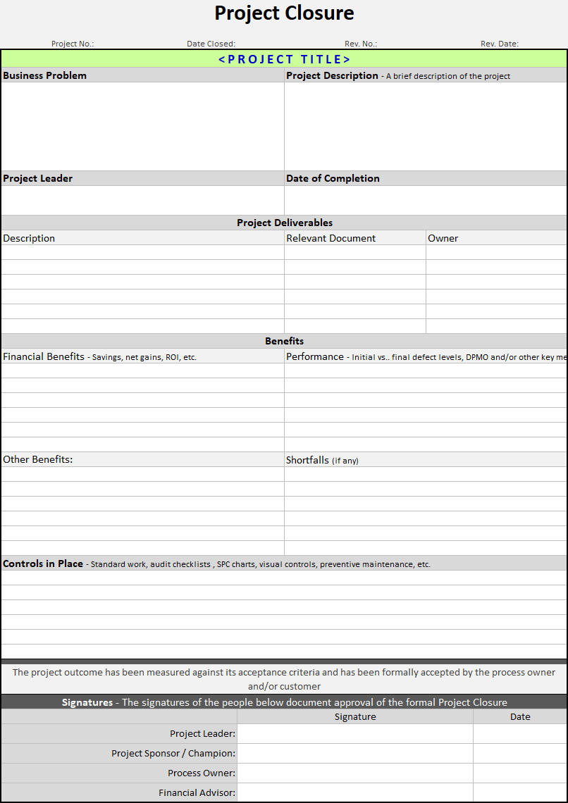Project Closure Template | Continuous Improvement Toolkit Throughout Closure Report Template