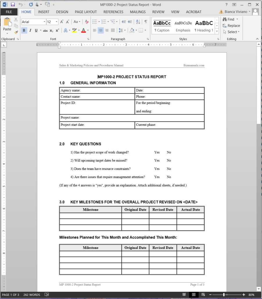 Project Status Report Template | Mp1000 2 Regarding Report Template Word 2013