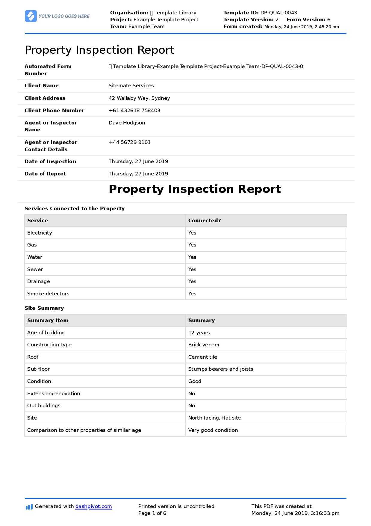 Property Inspection Report Template (Free And Customisable) Within Daily Inspection Report Template
