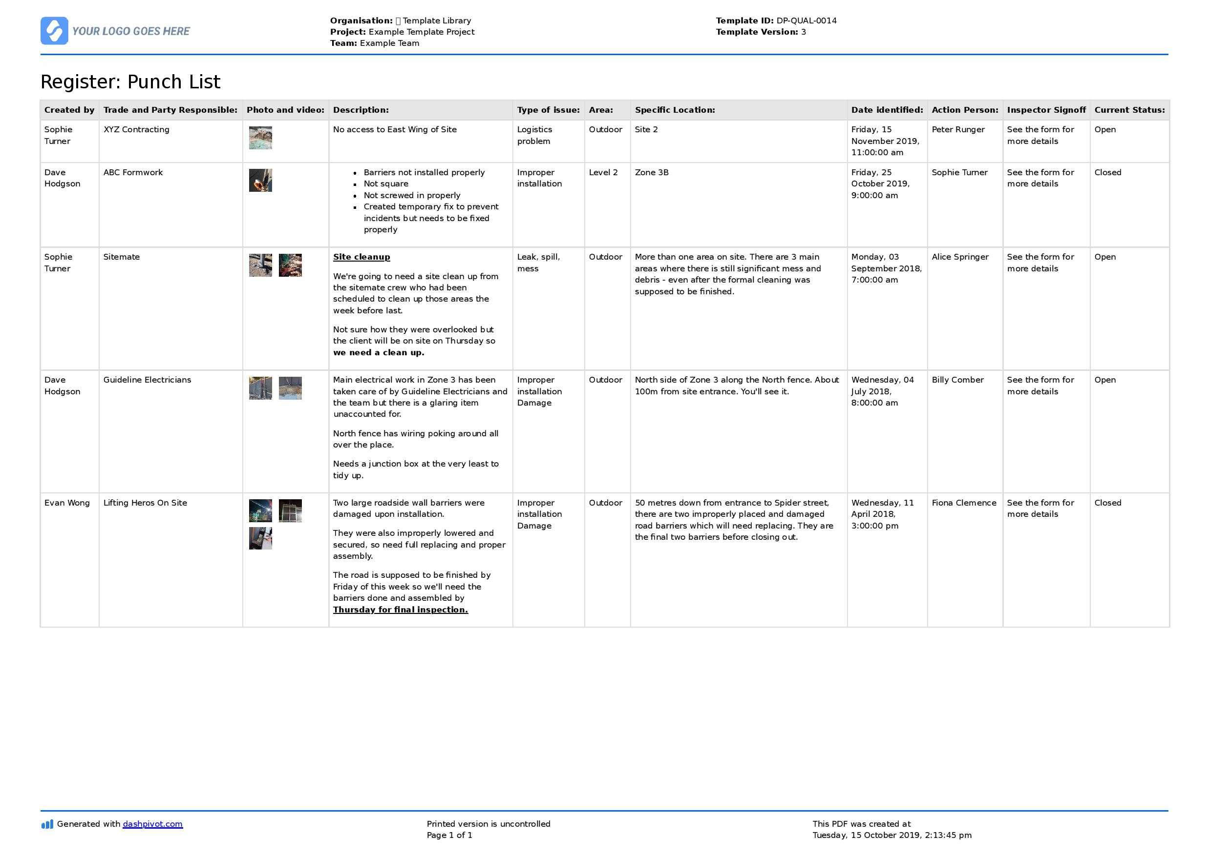 Punch List Spreadsheet (Save Time With This Free Spreadsheet) Within Defect Report Template Xls