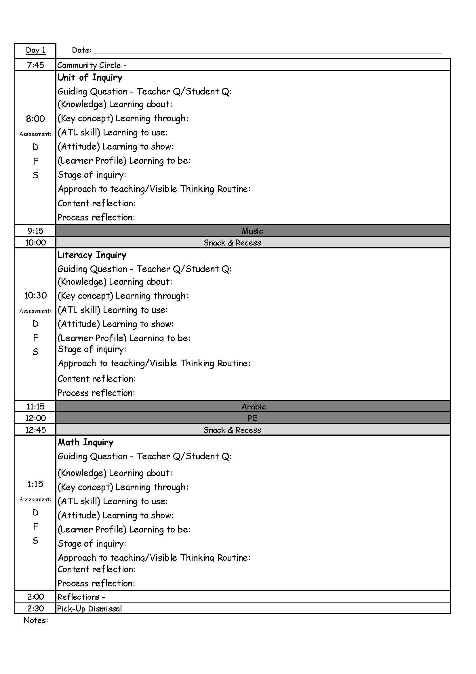 Pyp Day Plan Template – Making Good Humans In Blank Unit Lesson Plan Template