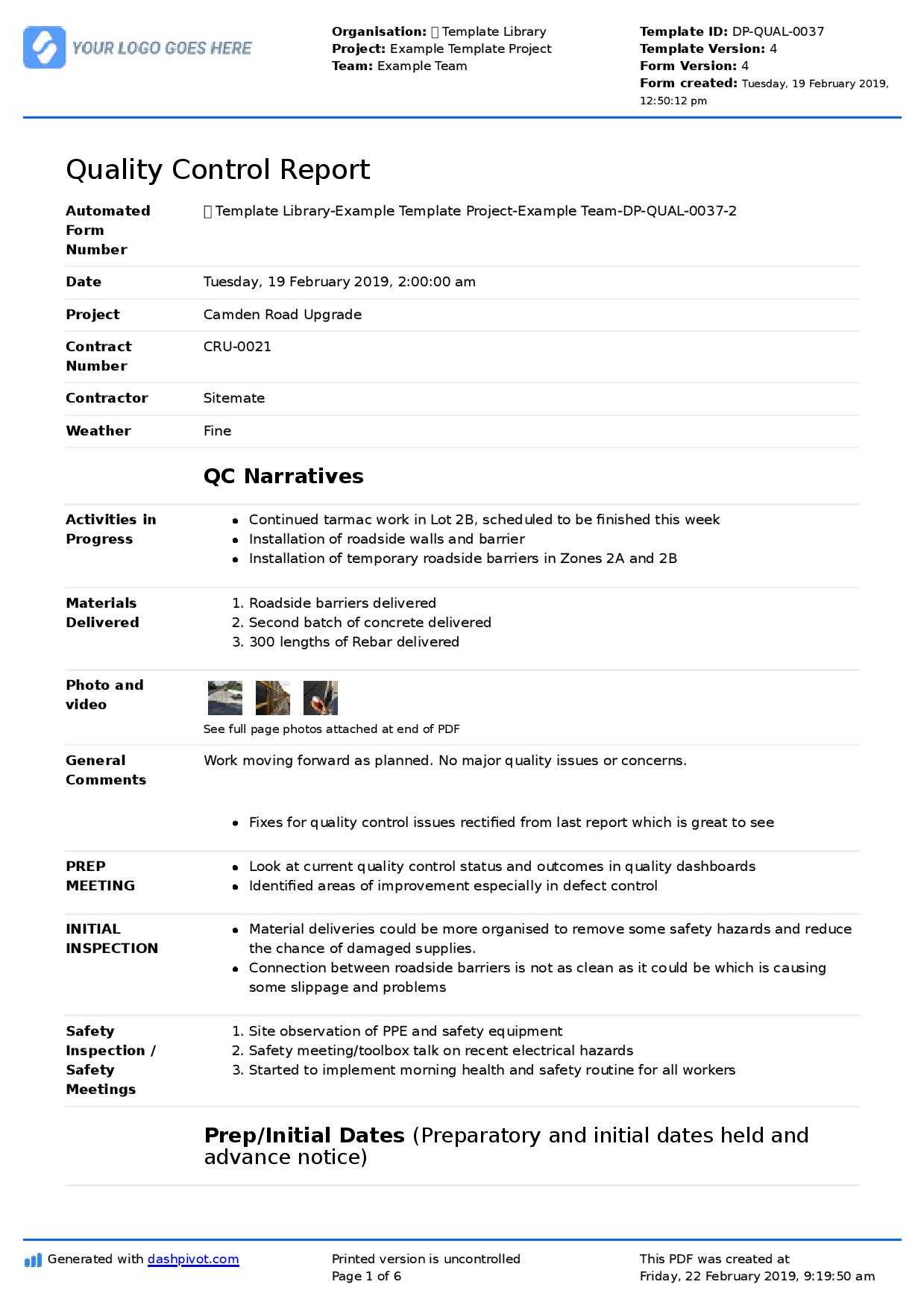 Qa Qc Report Template And Sample With Customisable Format In Qa Weekly Status Report Template