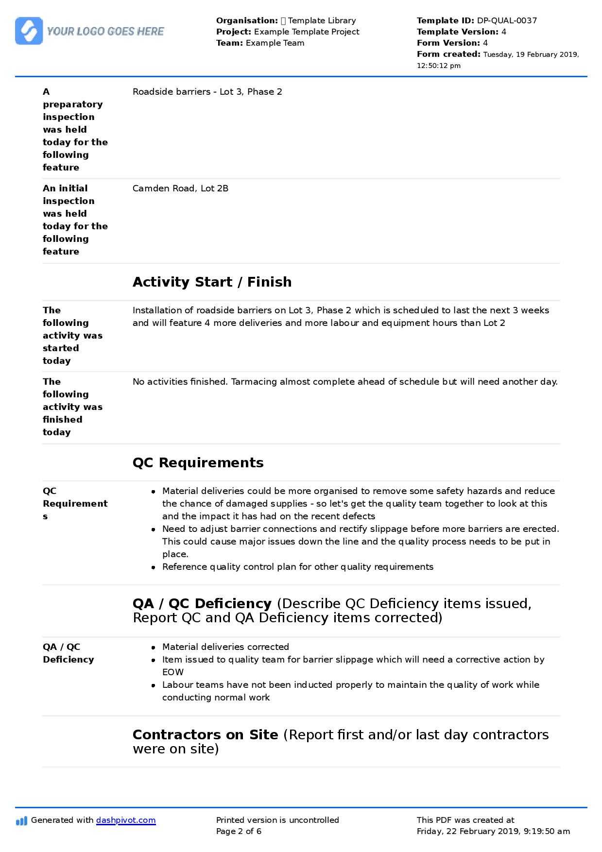 Qa Qc Report Template And Sample With Customisable Format Within Software Quality Assurance Report Template