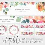 Rainbow Etsy Shop Kit, Etsy Banner, Etsy Shop Banner, Shop Branding Kit,  Watercolor Flowers, Editable Banner, Banner Template, Etsy Branding With Regard To Etsy Banner Template