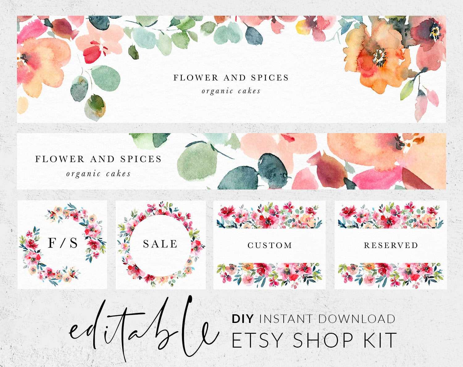 Rainbow Etsy Shop Kit, Etsy Banner, Etsy Shop Banner, Shop Branding Kit,  Watercolor Flowers, Editable Banner, Banner Template, Etsy Branding With Regard To Etsy Banner Template