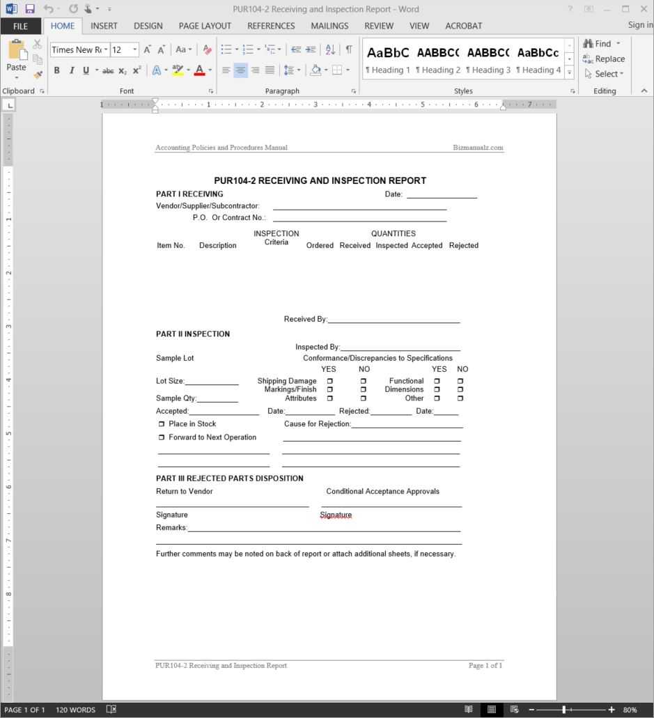 Receiving Inspection Report Template | Pur104 2 Throughout Part Inspection Report Template