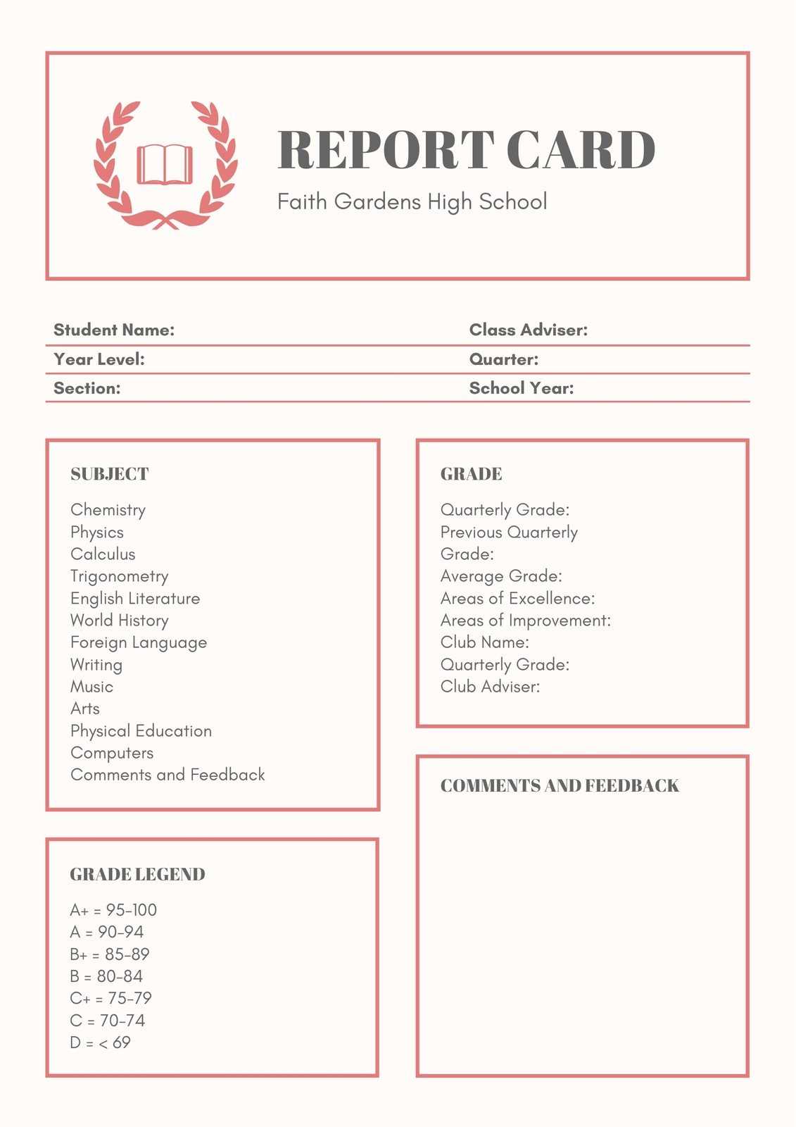 Red Gray High School Report Card – Templatescanva With High School Report Card Template