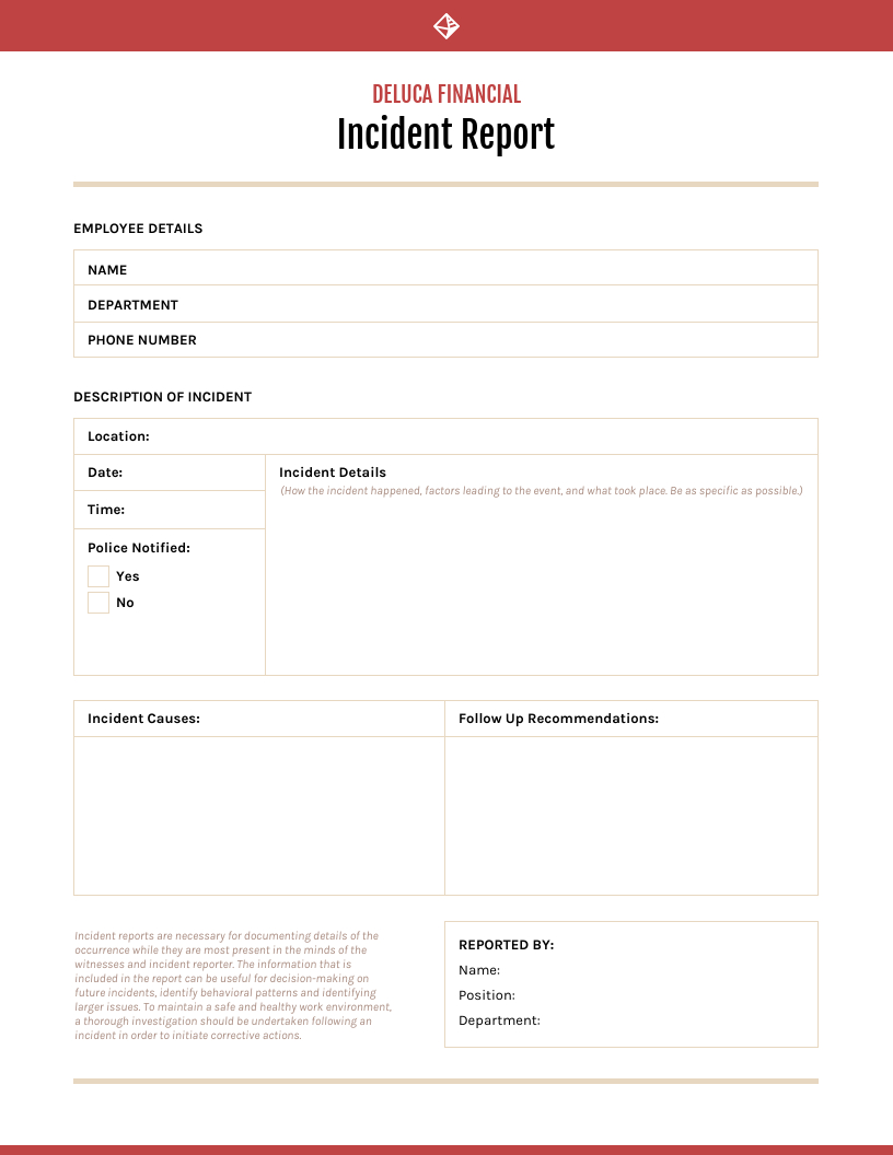 Red Incident Report Template For Template For Information Report