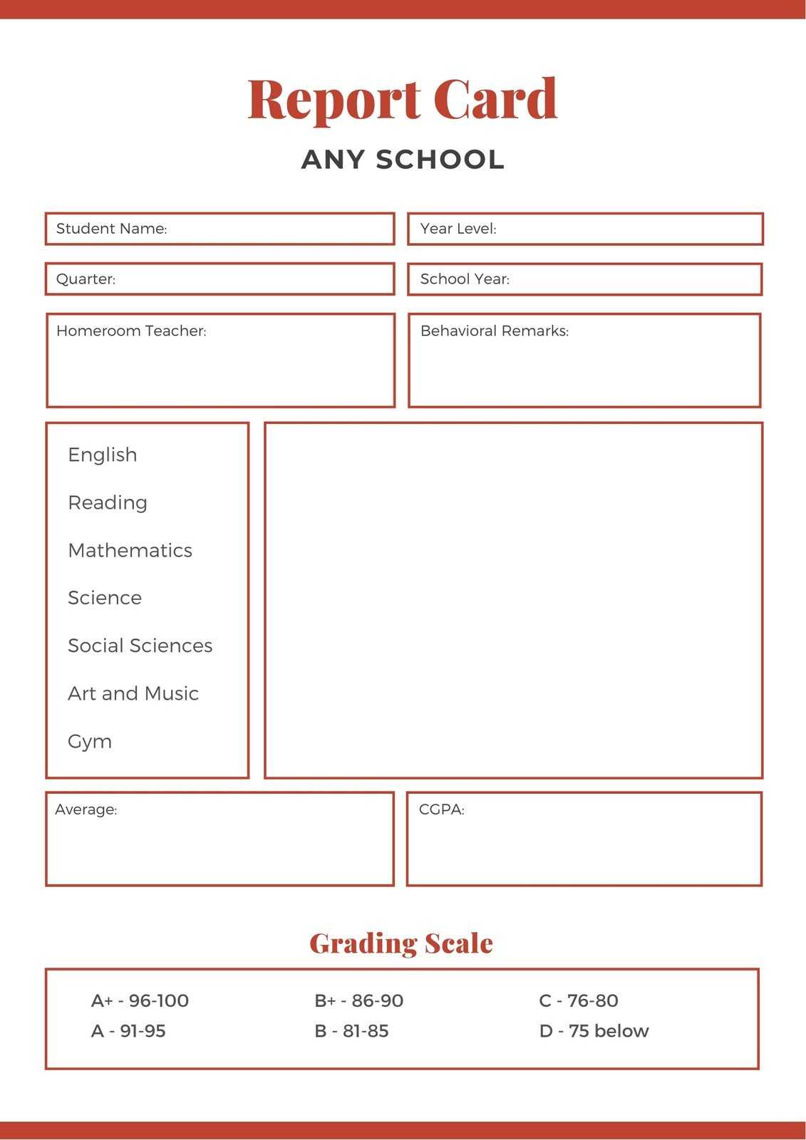 Red Middle School Report Card – Templatescanva In Report Card Template Middle School