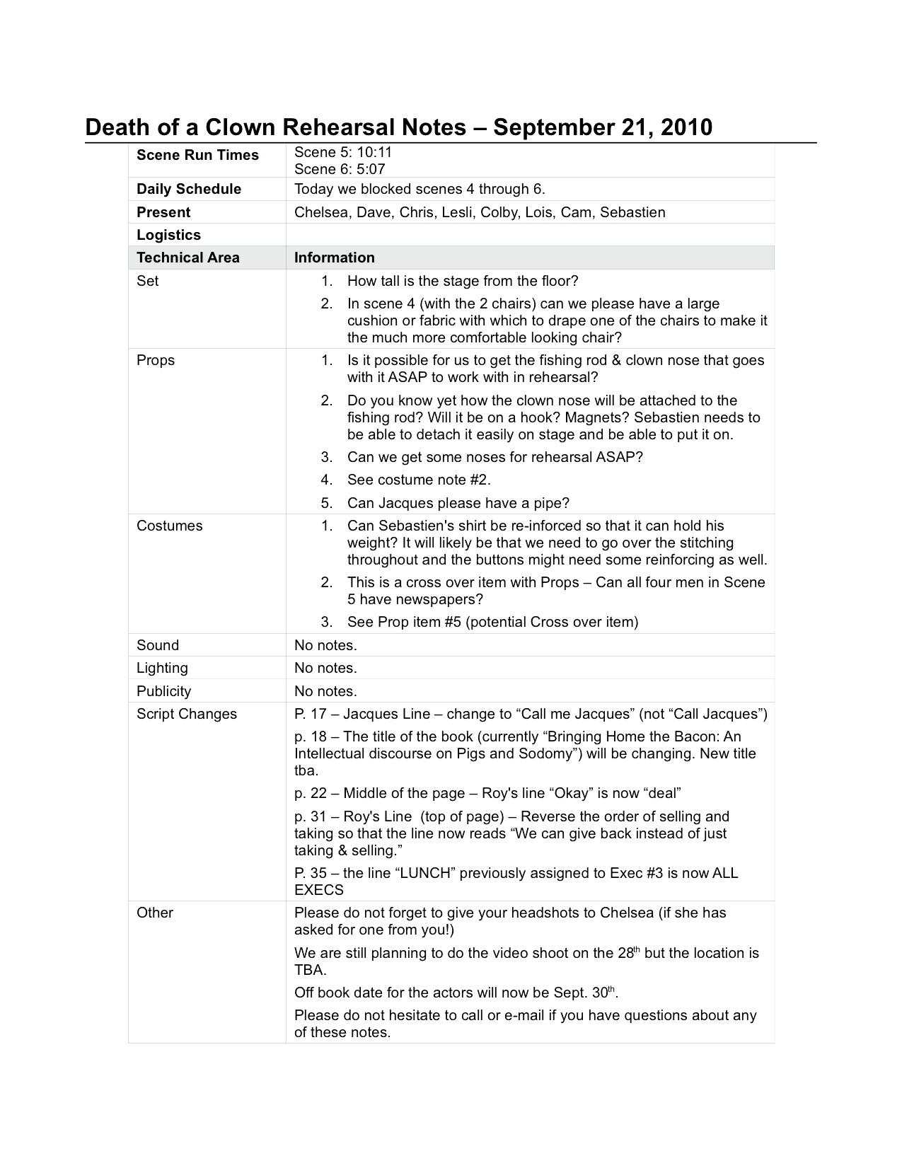 Rehearsal Report Template Stage Manager Example Google Inside Rehearsal Report Template