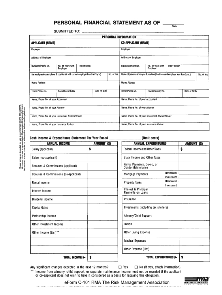Rma Personal Financial Statement Template – Fill Online With Regard To Blank Personal Financial Statement Template