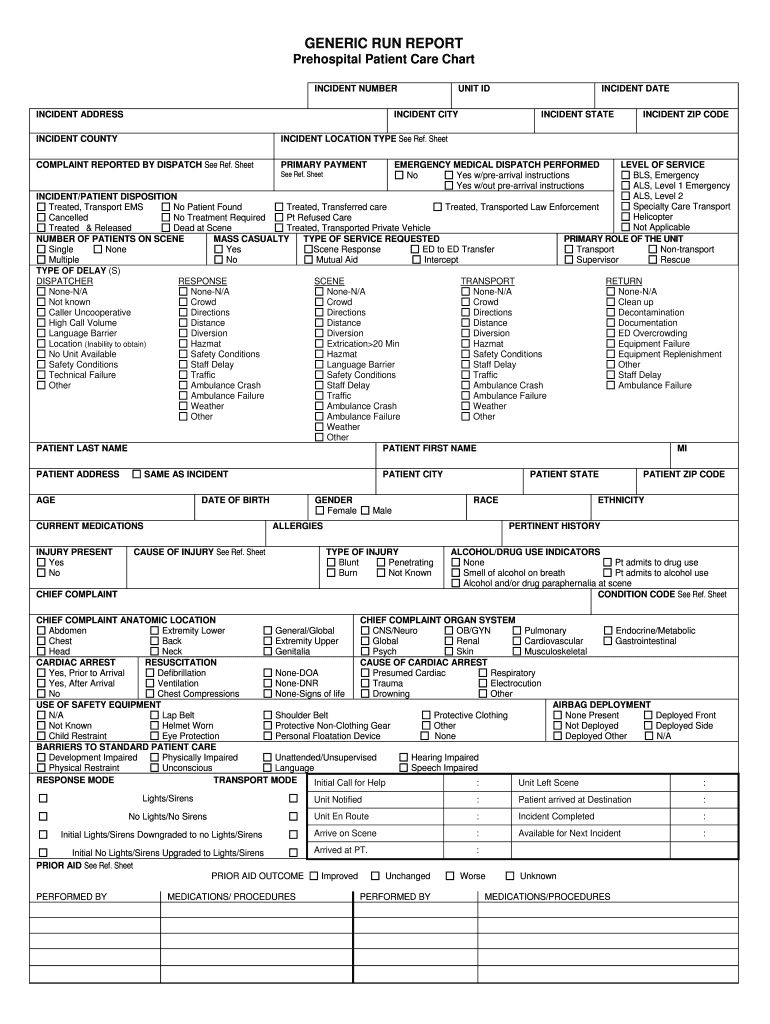 Run Report Ems – Fill Online, Printable, Fillable, Blank Regarding Patient Care Report Template