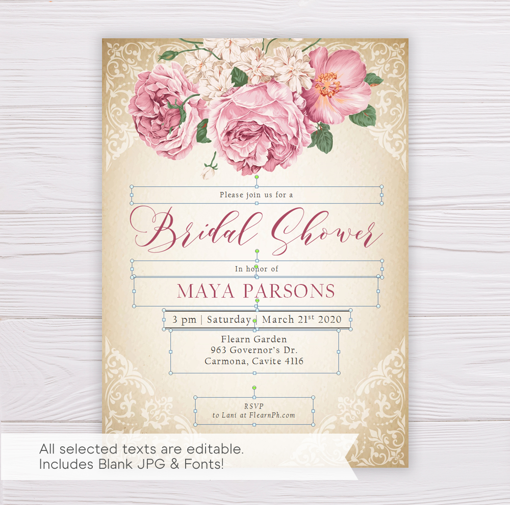 Rustic With Old Rose Flowers Bridal Shower Invitation Template With Blank Bridal Shower Invitations Templates