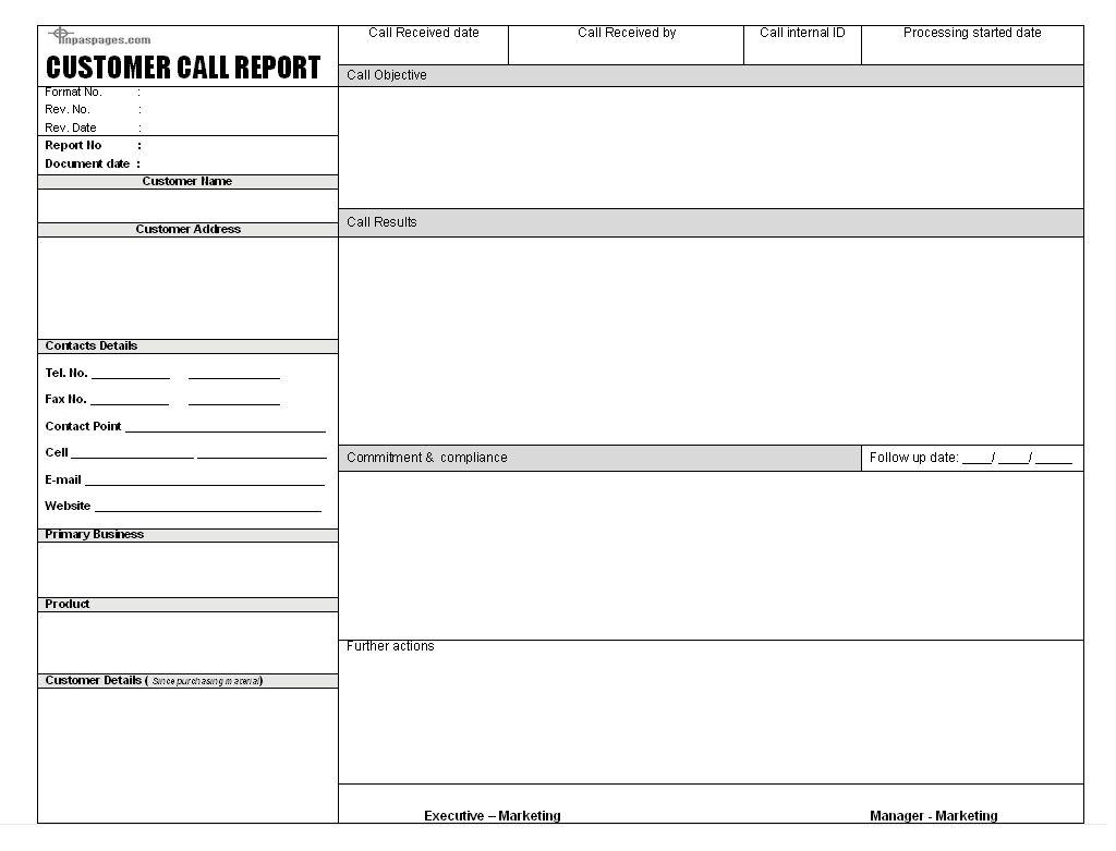 Sales Call Report Templates – Word Excel Fomats Inside Sales Visit Report Template Downloads