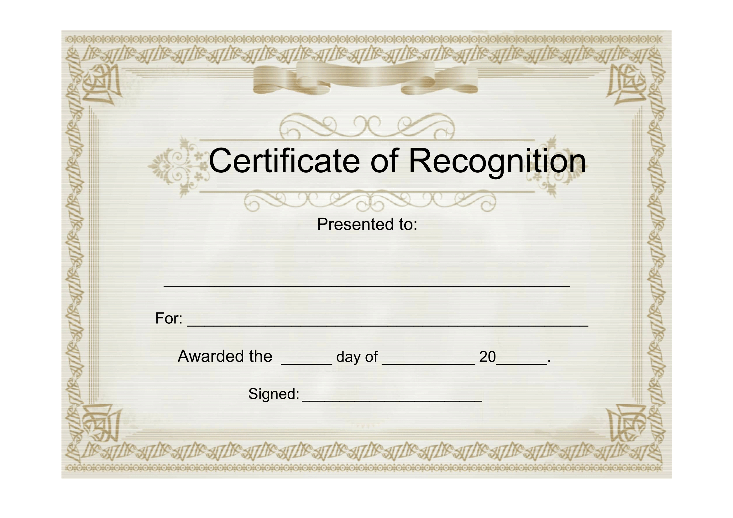 Sample Certificate Of Recognition – Free Download Template Regarding Certificate Templates For Word Free Downloads