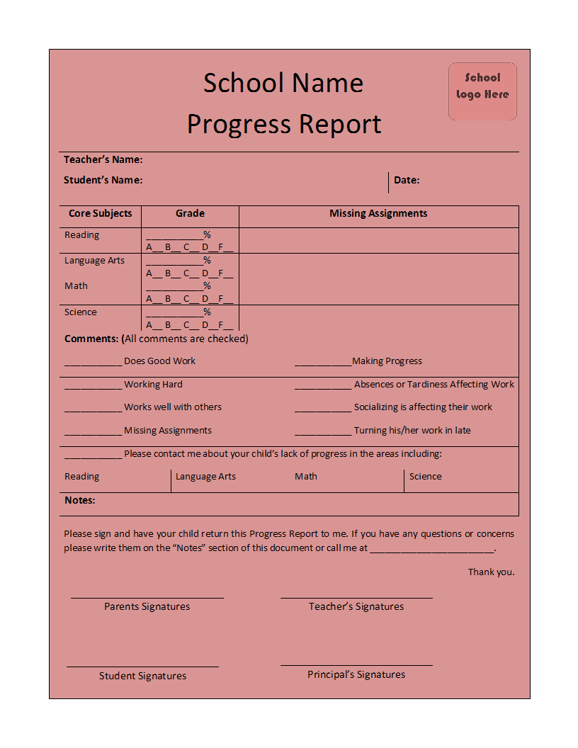 Sample Progress Report For Elementary School & Fast Online Help In Educational Progress Report Template