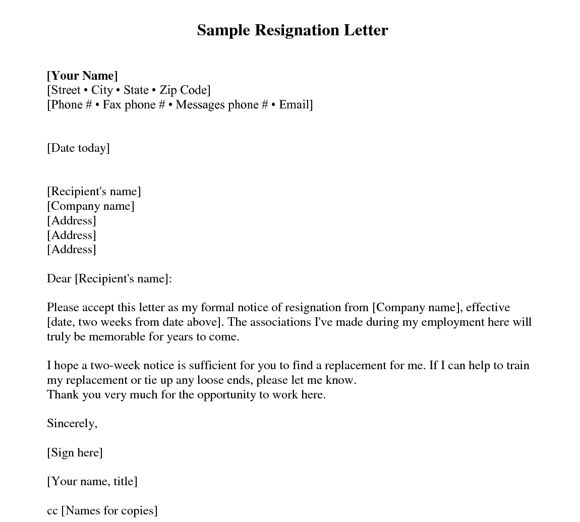 Sample Resignation Letter 2 Weeks Notice – Every Last For 2 Weeks Notice Template Word