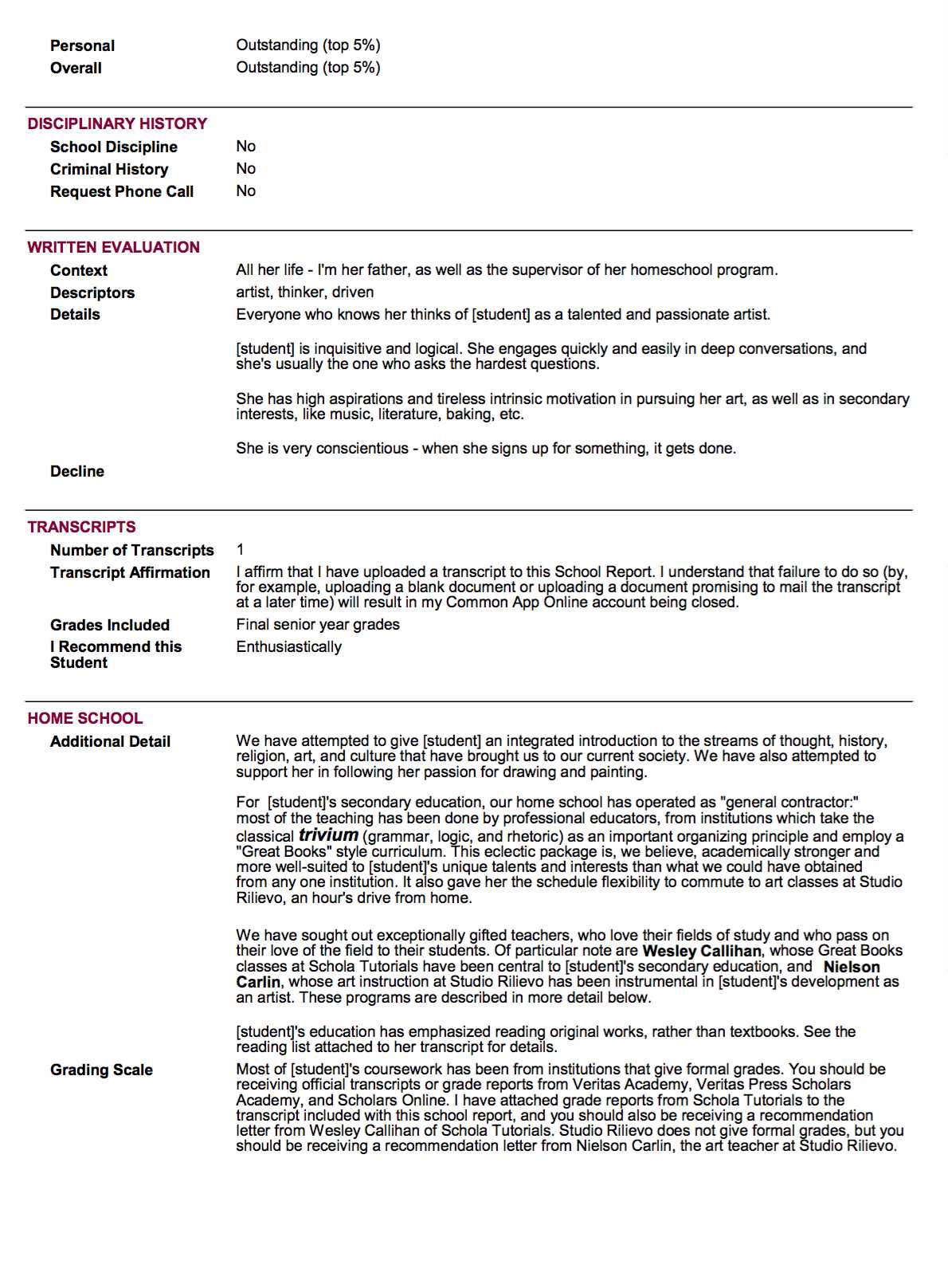 Sample School Report And Transcript (For Homeschoolers For Pupil Report Template