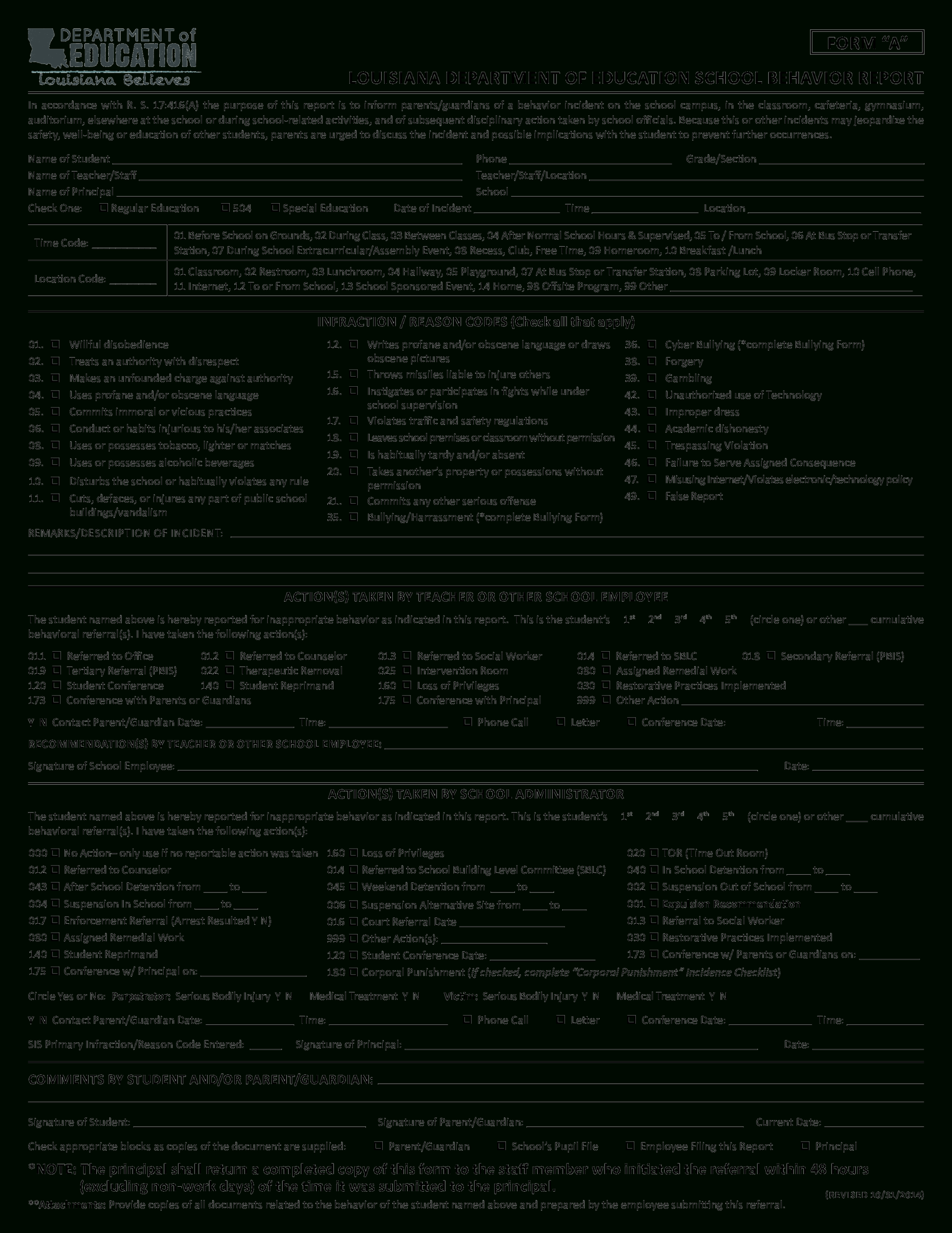 School Behavior Incident Report | Templates At Throughout Pupil Report Template