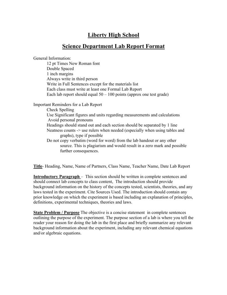 Science Department Lab Report Format In Science Experiment Report Template