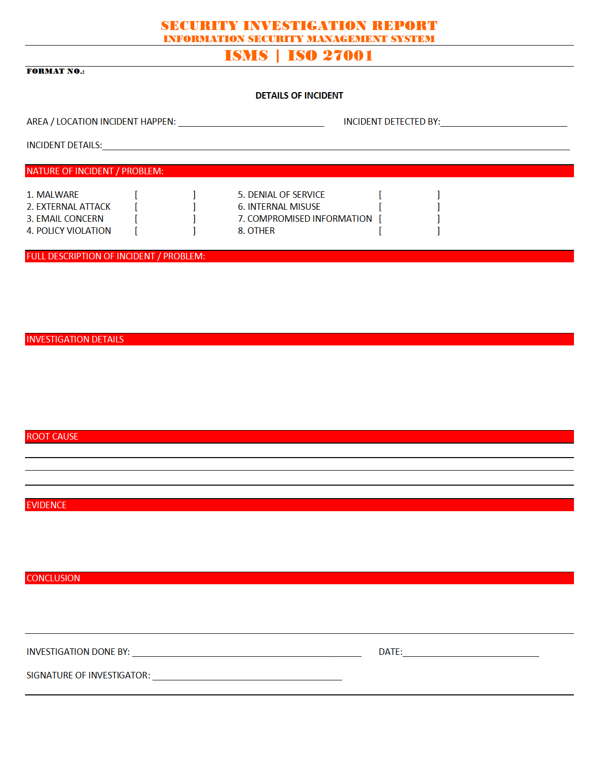 Security Investigation Report – For Physical Security Report Template